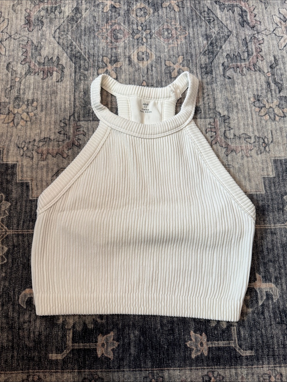 aerie Ribbed Halter Crop Top in Cream